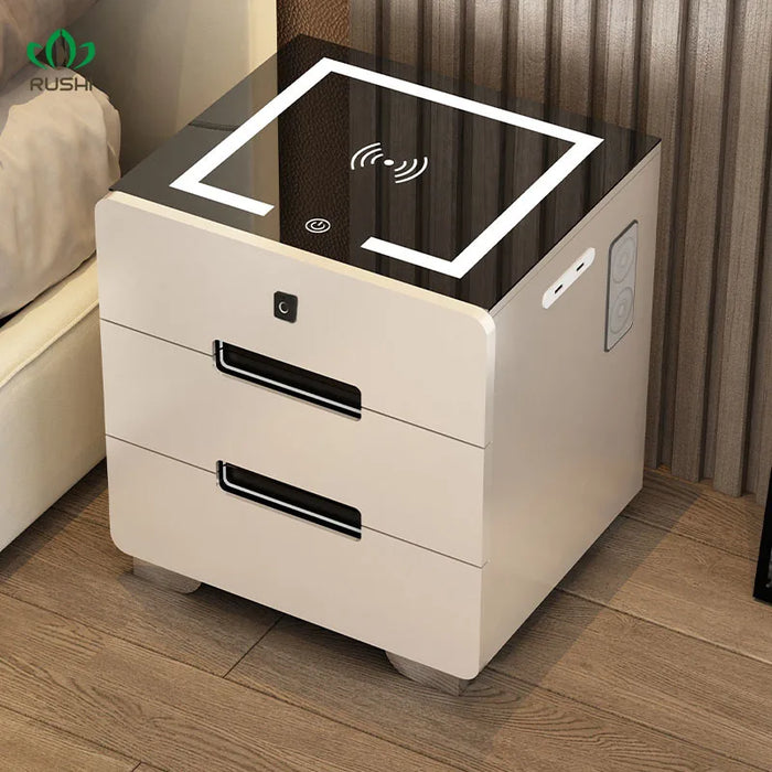 2022 Intelligent Bedside Table Bedroom Storage Cabinet Modern Wireless Charging White Multifunctional Bedside Cabinet Nightstand