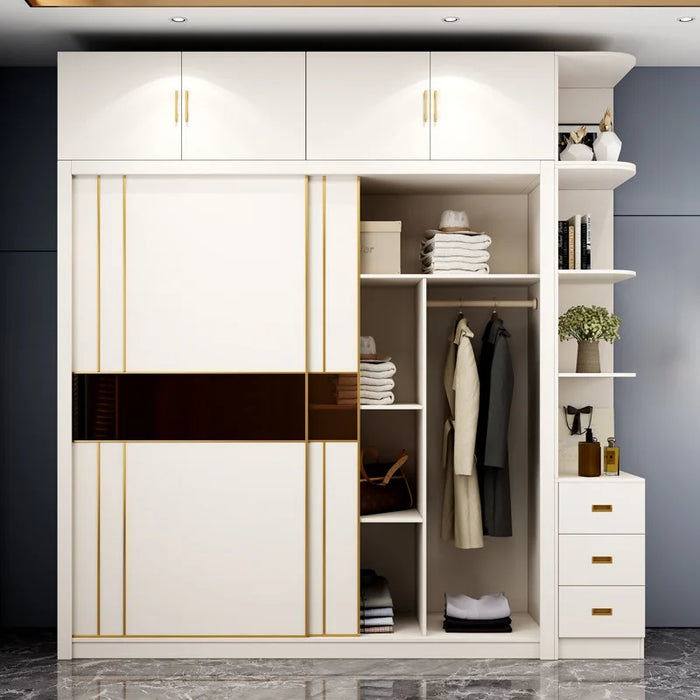 Solid wood laminate economical wardrobe sliding door bedroom household modern simple wardrobe rental room large cabinet