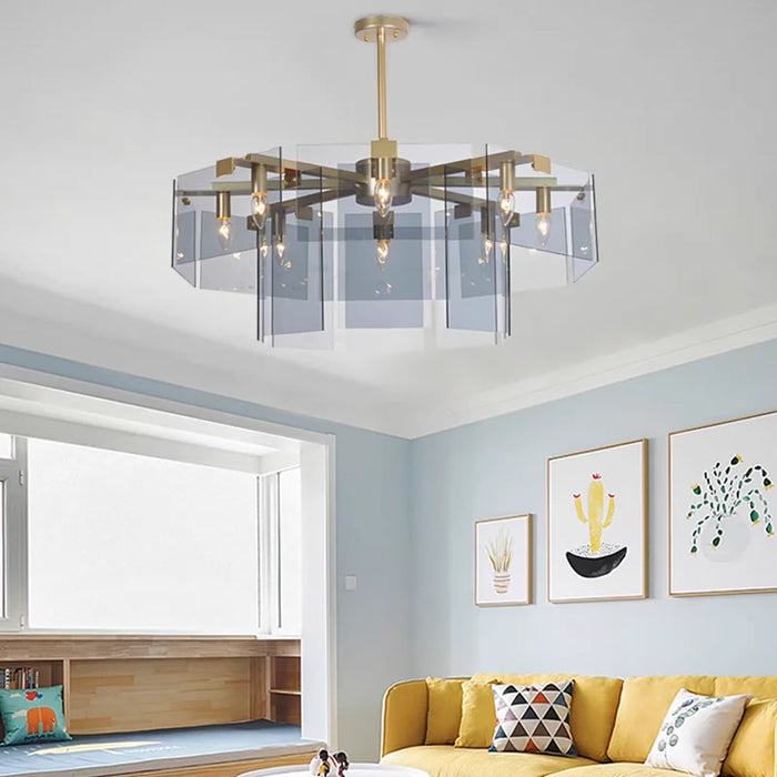 New light luxury high sense designer glass round chandelier living room dining room bedroom chandelier