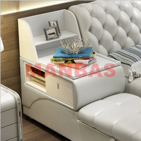 MANBAS Multifunctional Genuine Leather Bed with Storage Upgraded Tatami Beds Premium Upholstered Bed Frame for Bedroom Furniture