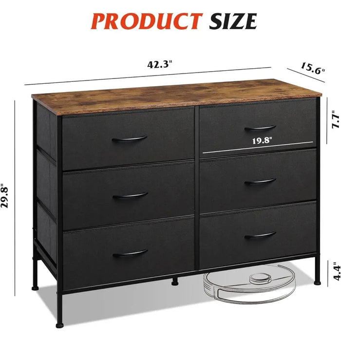 Entryway Toilet Furniture Makeup Fabric Storage Dresser for Bedroom Vanity Desk Hallway Wooden Top Wide Dresser With 6 Drawers