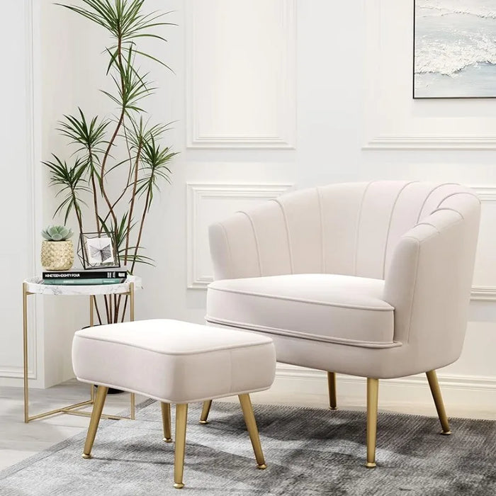 Andeworld Velvet Accent Chair with Ottoman, Upholstered Modern Single Sofa Side Chair,Comfy Barrel Club Living Room Armchair w