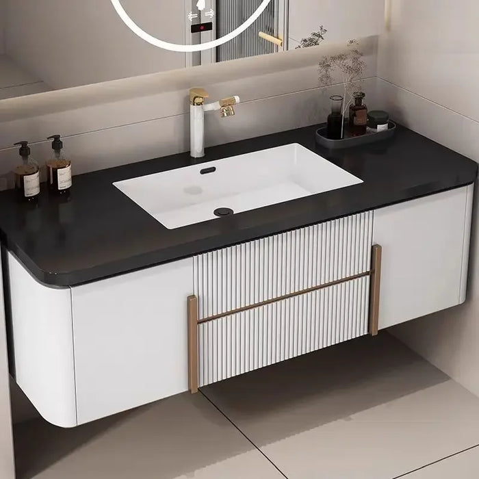 Minimalist Modern Cabinets Rock Seamless Ceramic Integrated Washbasin Sink Cabinet Vanity Bathroom Furniture