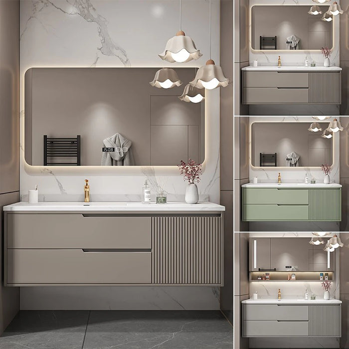 Bathroom Vanity With Furniture Combination Oak Smart Mirror Cabinet Lacquered Slate Seamless Integrated Basin Sink