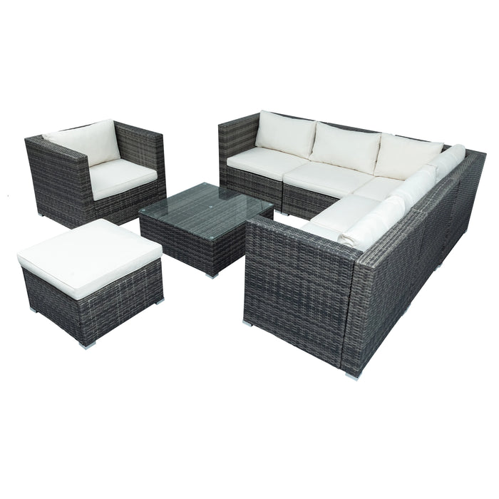 Patio Furniture Set, 8-Piece Patio Wicker Corner Sofa with Cushions, Ottoman and Coffee Table  for Pool Backyard Lawn