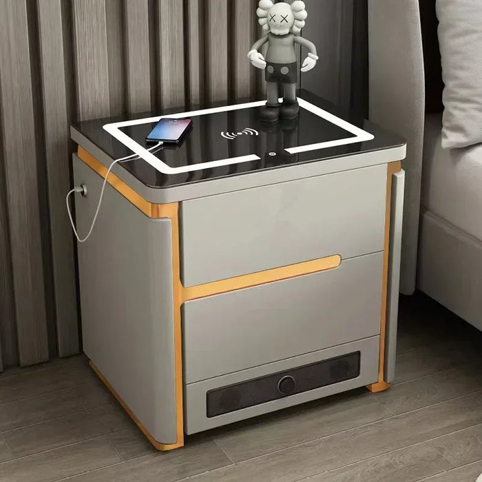 Smart Nightstands Luxury Modern Baking Paint Multifunctional Bedside Table Creative LED Lights Wireless Charging Furniture WKNS