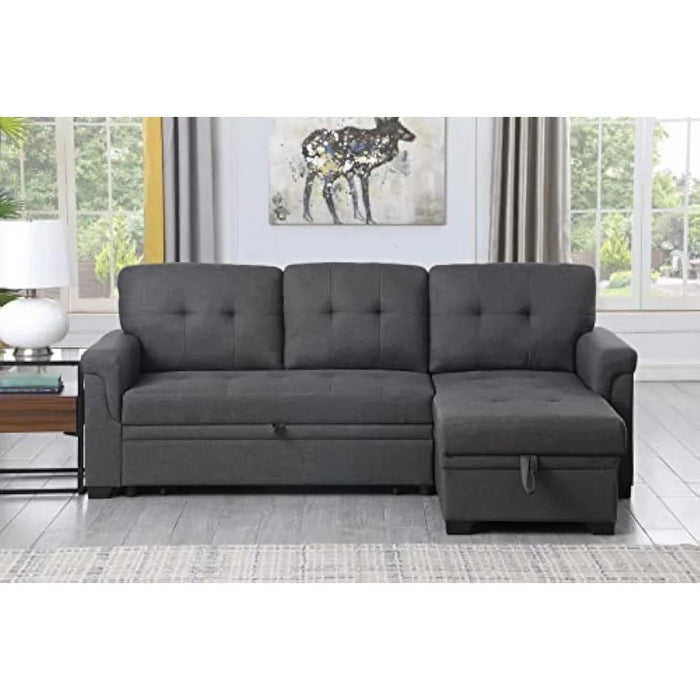 84'' L-Shape Convertible Sleeper Sectional Sofa Living Room Sofas for Home Apartment Dark Gray-1 Bed Furniture