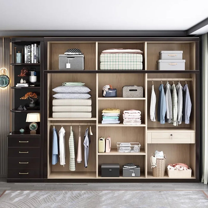 New Chinese solid wood wardrobe home bedroom coat cabinet Modern simple storage log cabinet