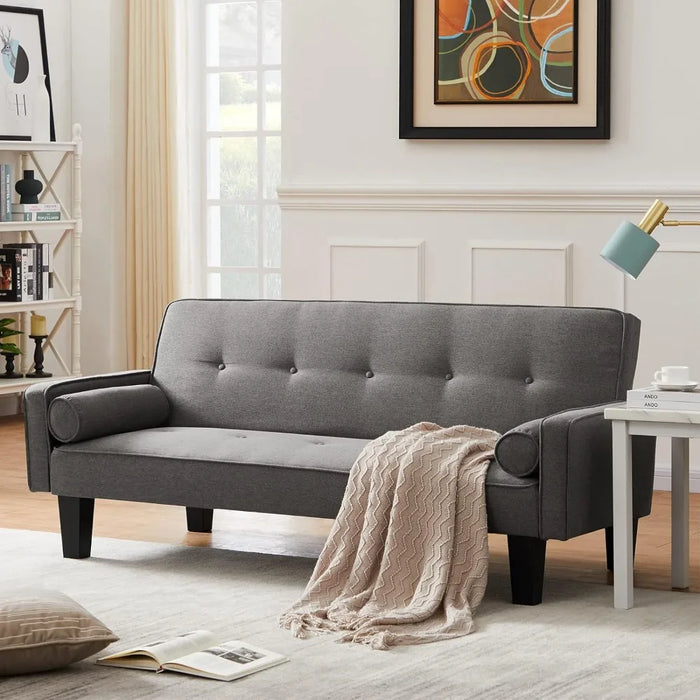 Modern Futon Sofa Bed, Convertible Folding Sofa Couch LoveSeat Couch Living Room Folding Sleeper with 2 Pillows Furniture