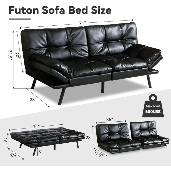 Convertible Futon Sofa Bed,Sleeper Futon Bed Couch,Memory Foam Futon Sofa,Loveseat Sofa Bed, Leather Modern Sofa