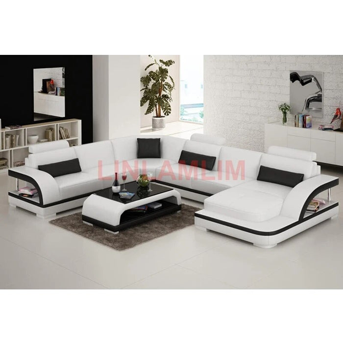 MINGDIBAO Italian Leather Living Room Sofa Sets Top Grain Genuine Leather Couch U Shape Corner Sectional Sofas with Coffee Table