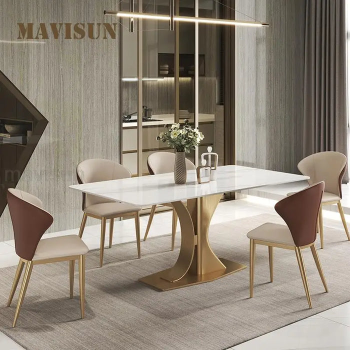 White Glossy Slate Dining Table Light Luxury Modern Minimalist High-end Designer Creative Rectangular Table And Chair Set