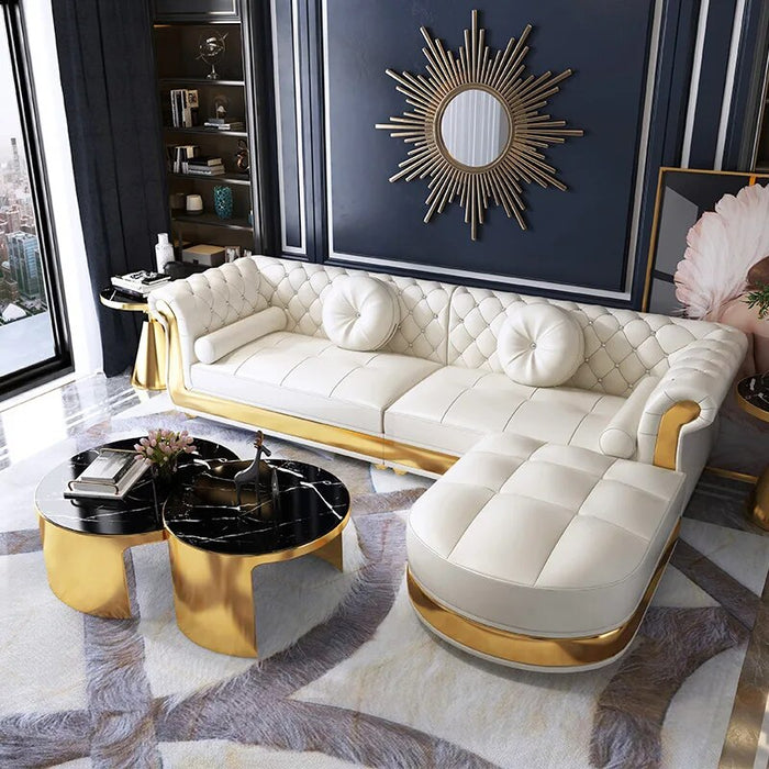 Luxury Chesterfield Sofa for Home Office Hotel Living Room Furniture Modern Genuine Hot Sale  Leather Sofa Set