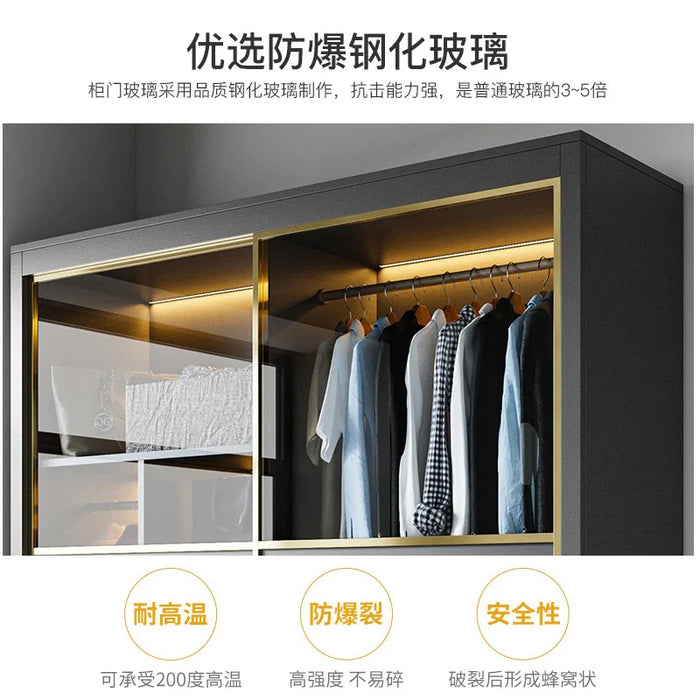 Sliding door wardrobe modern simple locker combination economy small sliding door large wardrobe glass door