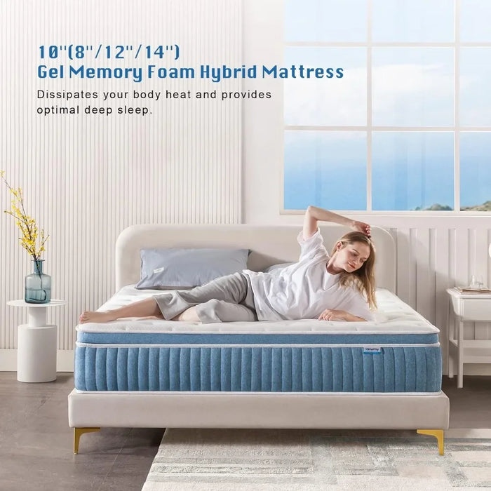 King Mattress, 14 Inch, Gel Foam Mattress, Coils Innerspring Mattress, Support & Pressure Relief, Medium Firm Free Shipping
