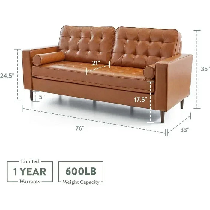 Upholstered Couches for Living Room - Camel Faux Leather Couch - Living Room Furniture