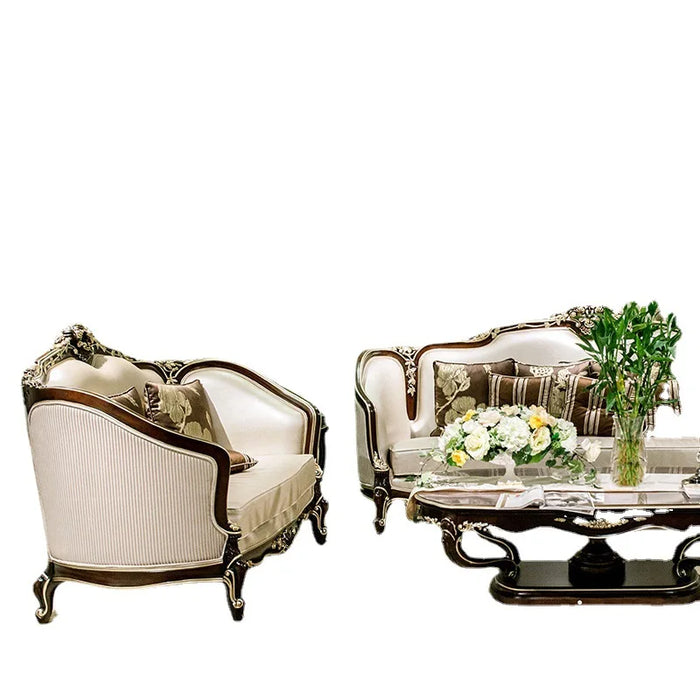 European style neoclassical living room birch handmade carved leather art 123 combination sofa