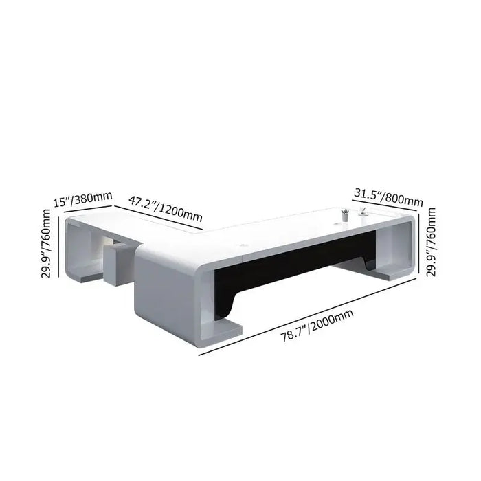78.7" L-Shaped Modern Executive Desk of Right Hand with Drawers in White & Black