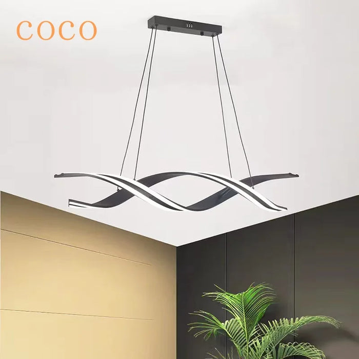 2024 Nordic Designer New Line Art Dining Room Chandelier Bar Modern New Minimalist Light Luxury Black Long Line Dining Room Lamp