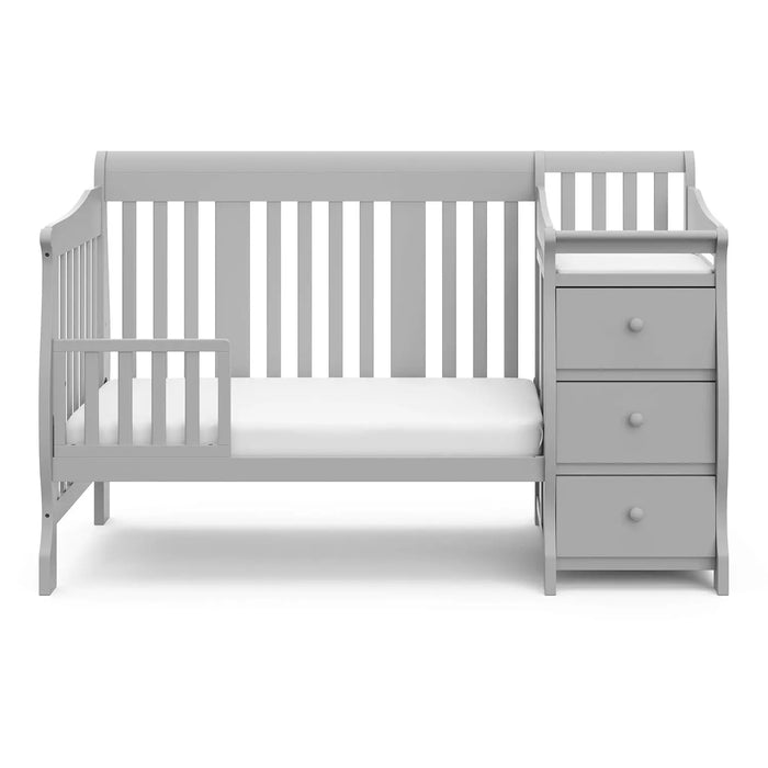 Storkcraft Portofino 5-in-1 Convertible Crib and Changer Combo (Pebble Gray) – Changing Table with Storage Drawe