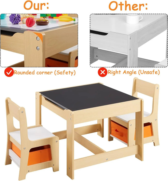 Kids Table and Chair Set,Storage Drawer for Toddlers Drawing,  2 in 1 Detachable Tabletop Table and Chair Set for Home