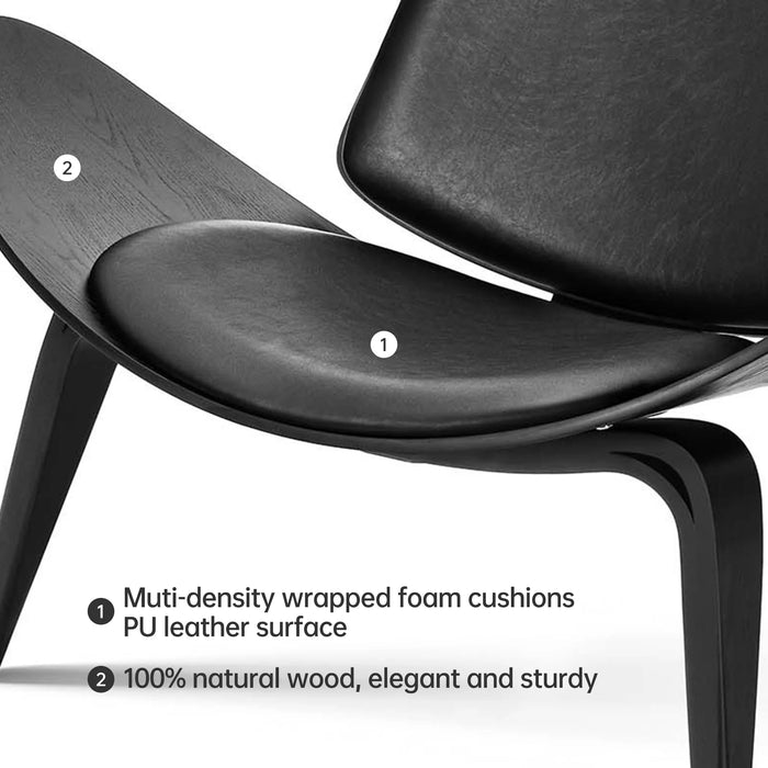 Nordic Three-Legged Shell Chair Smiling Lounge Chair Replica Simple sofa Airplane Chair Living Room Furniture Faux Leather Chair