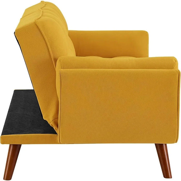 Modern Convertible Tufted Linen Upholstered Futon Sofa Daybed 2 Pillows Comfy Hall