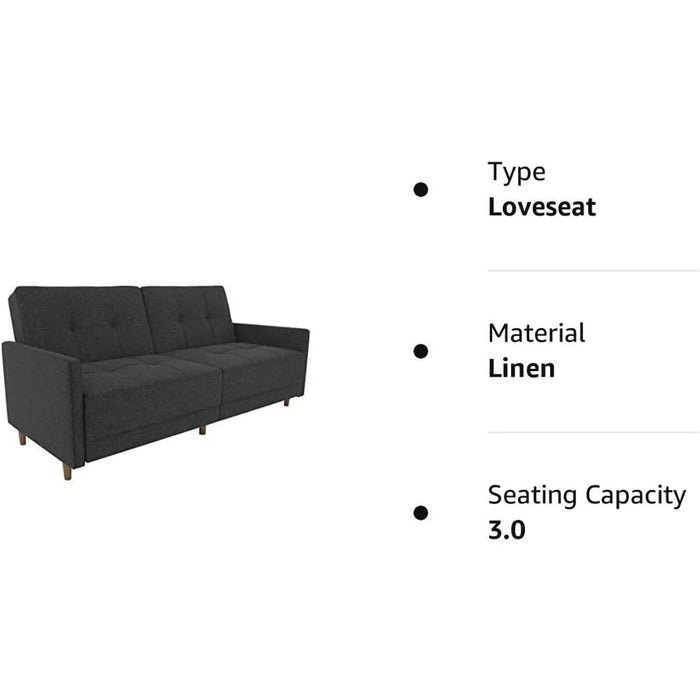 Living Room Sofa Coil Futon Sofa Bed Couch With Mid Century Modern Design - Grey Linen Living Room Sofas for Home Furniture