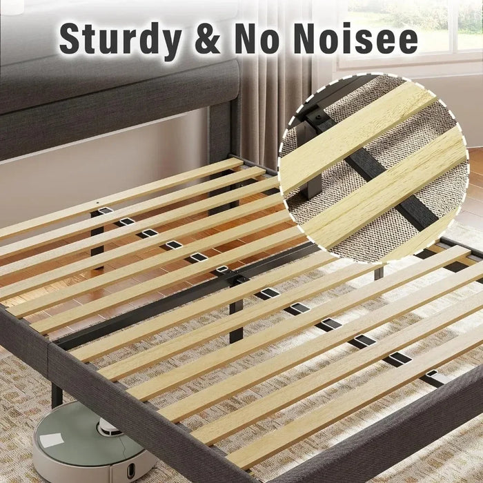 Bedroom bed frame, queen size bed frame, sturdy and stable, noiseless,springless,storage headboard with socket,bedroom bed frame