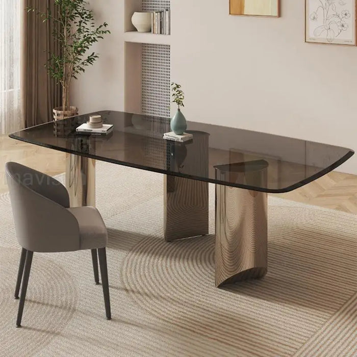 Mobile Minimalist Dining Table 12mm Thicken Ash Glass Tabletop Stainless Steel Legs Console Juegos De Comedor Home Furniture
