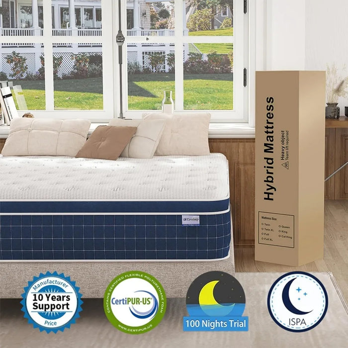 Queen Mattress, 14 Inch Hybrid Mattresses in a Box, Made of Memory Foam and Individual Pocketed Springs, Release Pressure