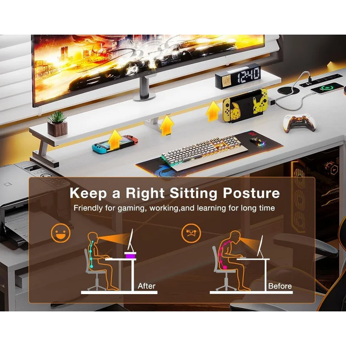 KKL L Shaped Computer Desk with File Drawers & 3 Power Outlets & 2 USB Ports, 72 Inch Home Office Desk with Printer Cabinet & Mo