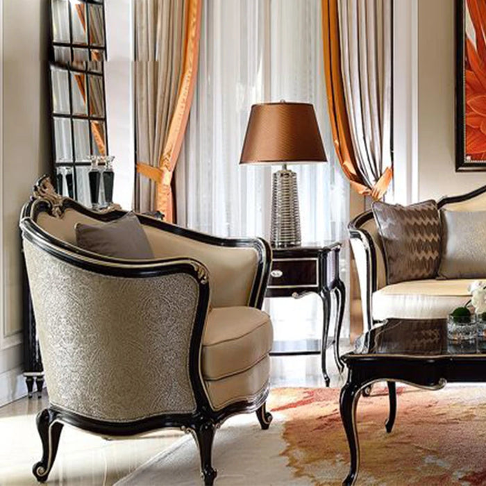 Combination Living Room Furniture Light Luxury Solid Wood Carved New Classical Leather Sofa