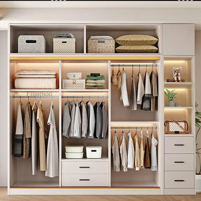 Modern Wardrobe With Transparent Glass Sliding Door Modern Bedroom Furniture Garment Clothes Closet Bedroom Cabinet For Clothes