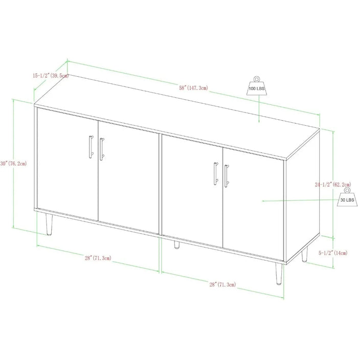 TV cabinet, modern 4-door book competition storage cabinet, 58 inches, white, living room TV stand