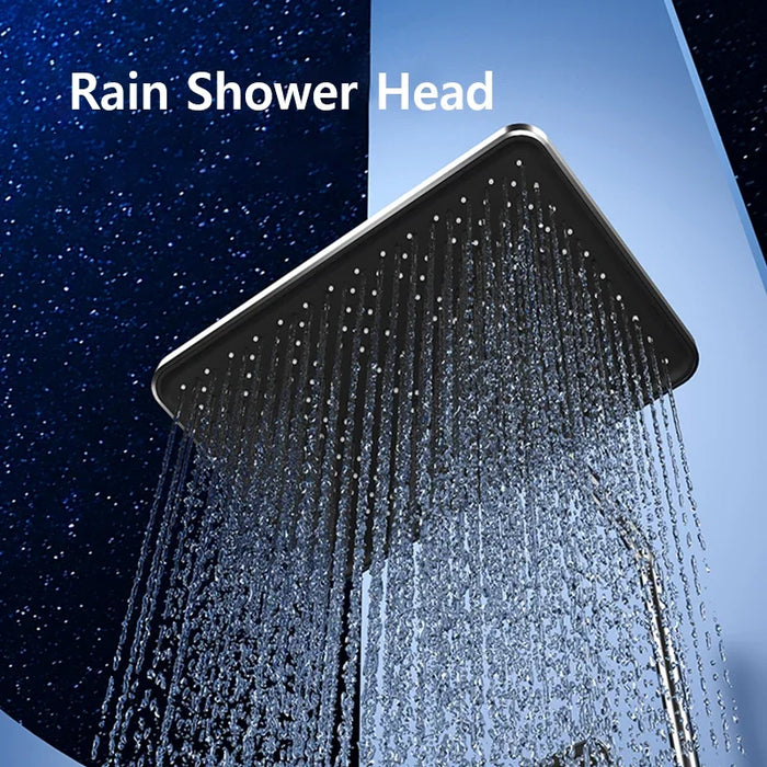 White Grey Rainfall Shower System Suit Bathroom Brass LED Digital Faucet Set Bathtub 4 Way Pressurized Shower Full Set with Lamp