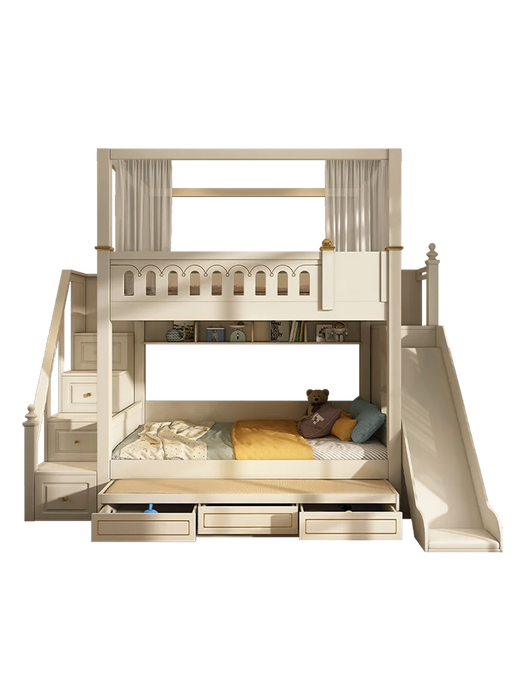 Double layered bed with the same width, full solid wood high and low bed, small unit rubber children's bed
