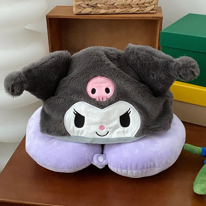 Cartoon Kuromi U-shaped Hooded Neck Pillow Pochacco Travel Blackout Nap Pillow Office Japanese style Pillow With Hat Girl