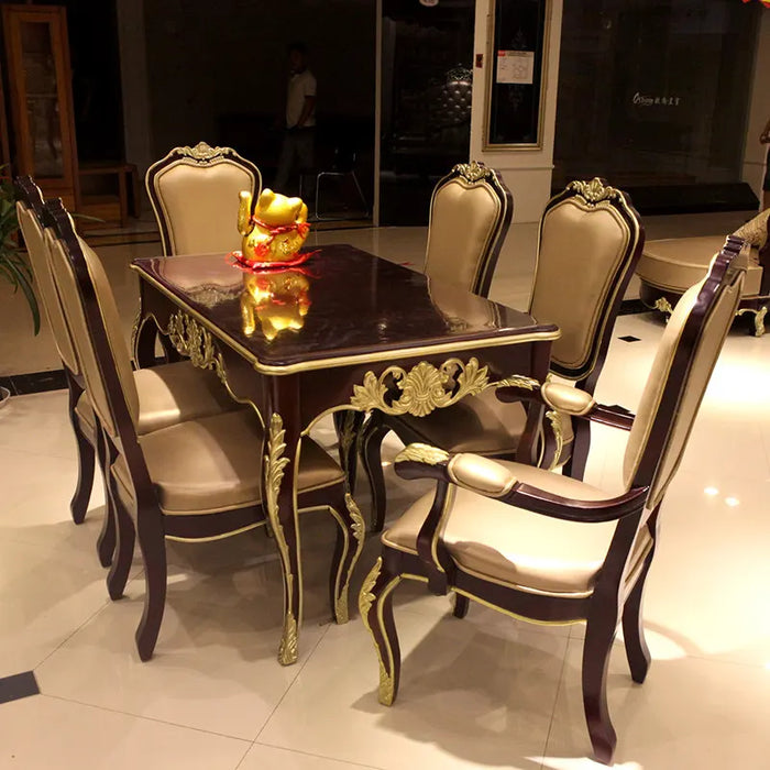 LED Light Luxury European Dining Table Rectangular Pastoral Dining Table Chair Combination Home Dining Room Furniture