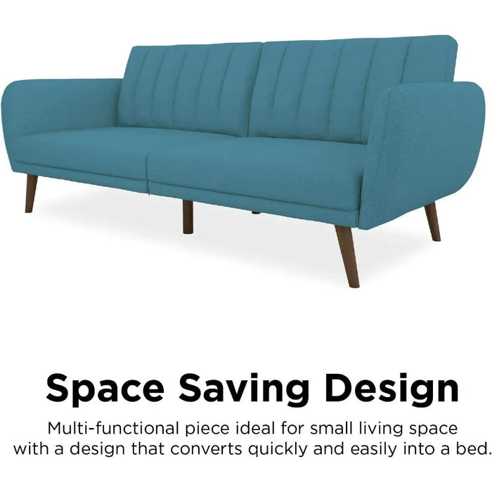Sofa Futon - Premium Upholstery and Wooden Legs - Light Blue Couch