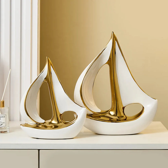 Home Decor Luxury Sailboat Sculpture Post-modern Living Room Ornaments Office Desk Accessories Decorative Boat Figurines Craft