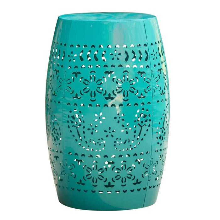 Belle Outdoor 12" Lace Cut Iron Side Table, Teal center table living room  side table  living room furniture