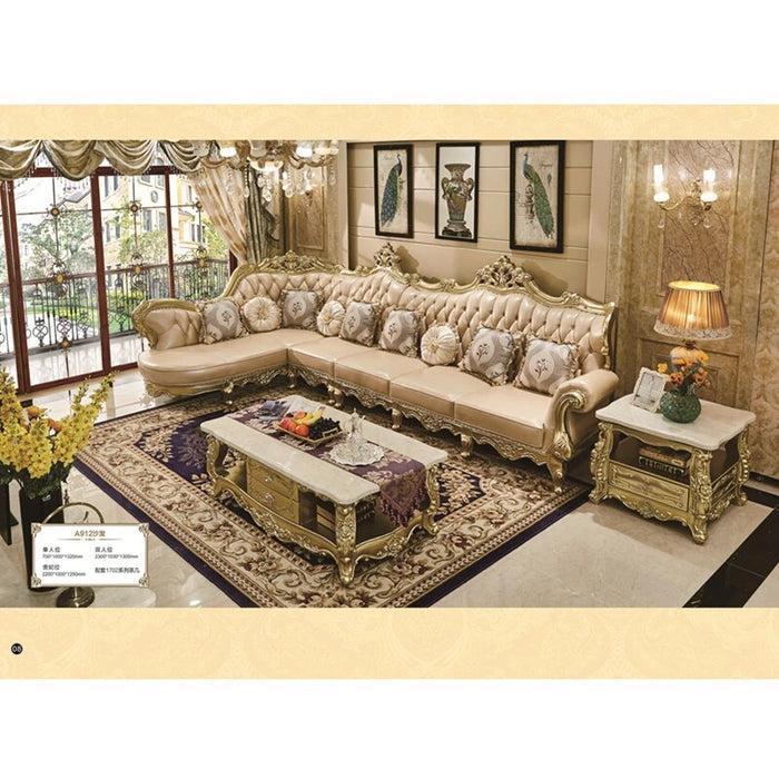 Royal style antique furniture Living room sofas Wood Frame Leather Sofa Sets Hot Sale Classic Sofa