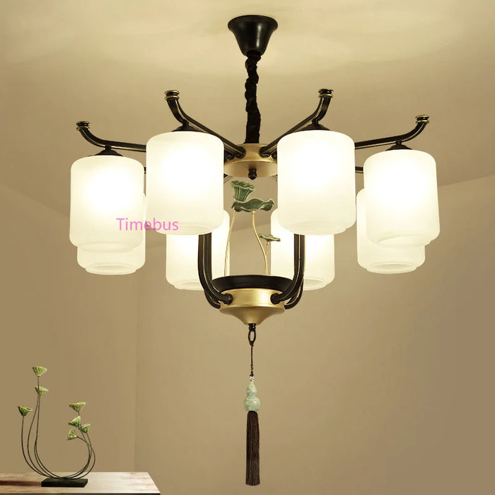 Villa Hotel Lobby Living Room Chandelier New Chinese Chandelier Lighting Wrought Iron Light Fixture Modern led Pendant Lamps