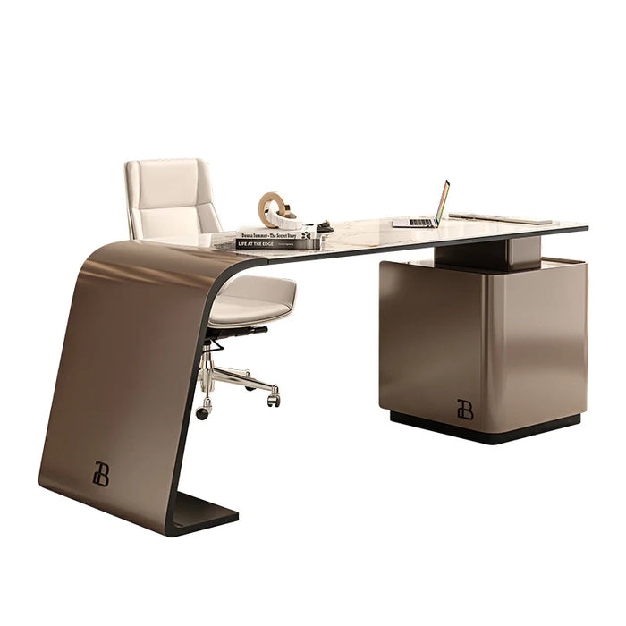 Italian minimalist desk designer high-end desk modern luxury rock plate boss household office desk chair combination