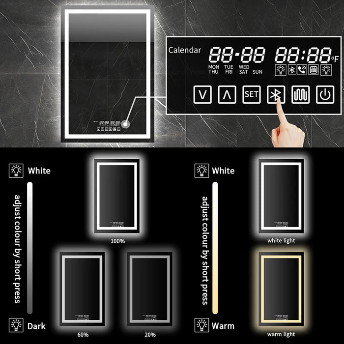 Smart Bath Mirror Backlit Anti-fog Vertical Wall-mounted Led Light Fogless Bluetooth Bathroom Mirrors Control Dimmable