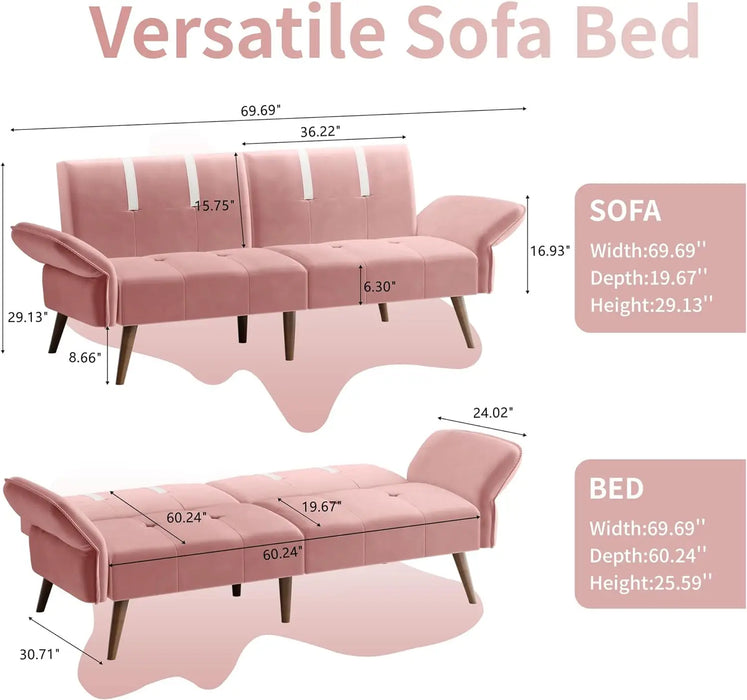 Futon Sofa Bed Modern Folding Sleeper Couch Bed,Velvet Loveseat Sofa Couch Sofa w/Adjustable Armrests Backrest,Multiple Colors