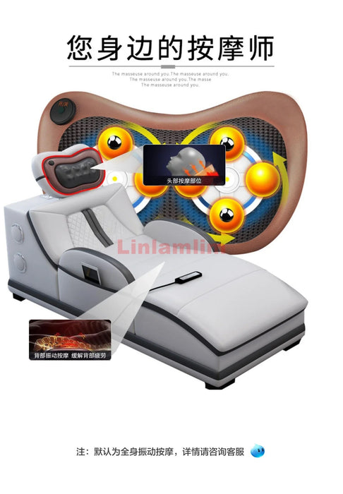 Italian Genuine Leather Sectional Sofa with Bluetooth, Speaker, Functional Headrest and Massage Chaise Lounge Couch