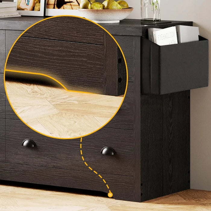 Dressing table with 6 drawers and charging station, suitable for bedroom storage box, with MDF board, black dressing table