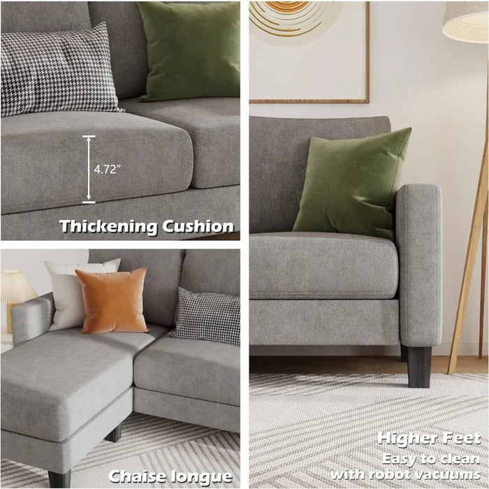 Convertible Sectional 3 L-Shaped Couch Soft Seat With Modern Linen Fabric Small Space Sofas for Living Room Loveseat Luxury Sofa